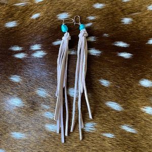 Turquoise, sterling & pink leather fringe earrings